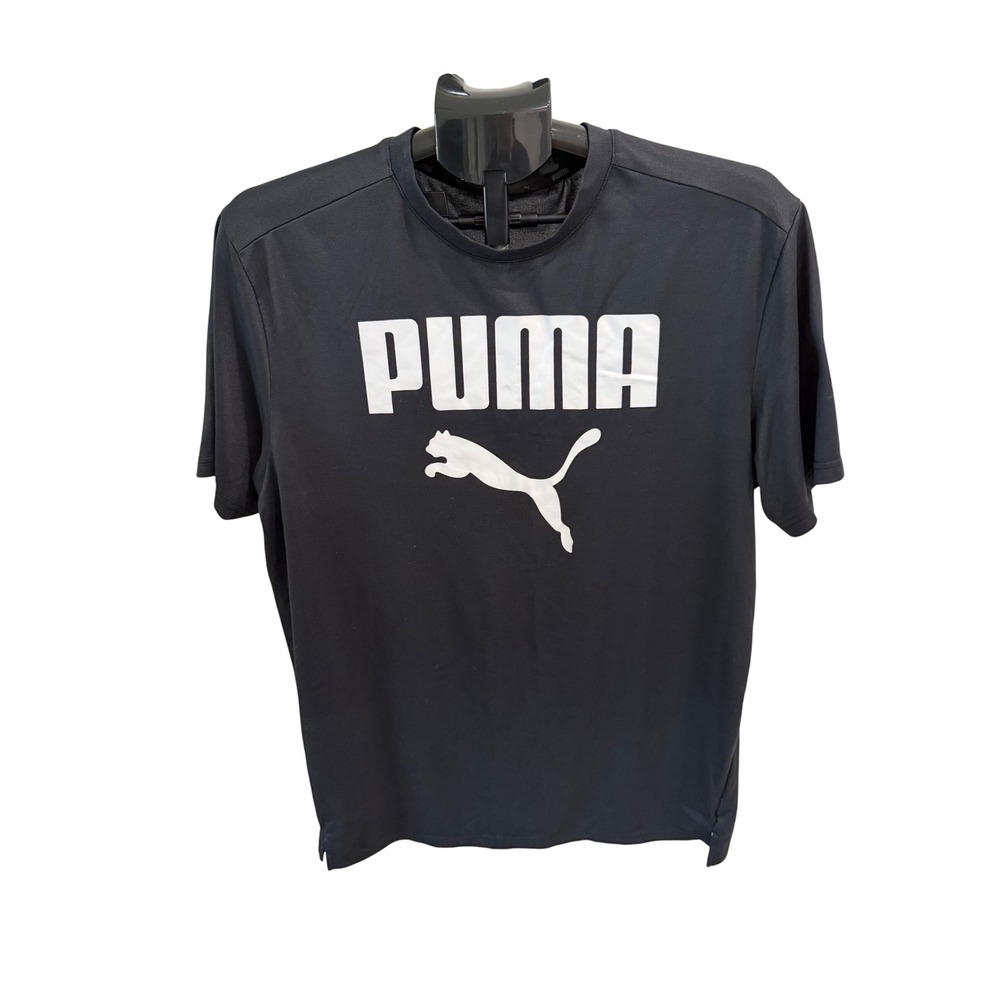 Puma Mens Essentials Logo Graphic Tee Black White Short Sleeve Sport Shirt L